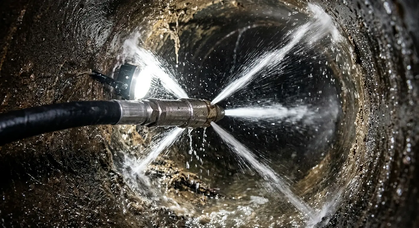High-pressure hydro jetting nozzle cleaning sewer pipe for Storm Drain Cleaning in Gold Canyon